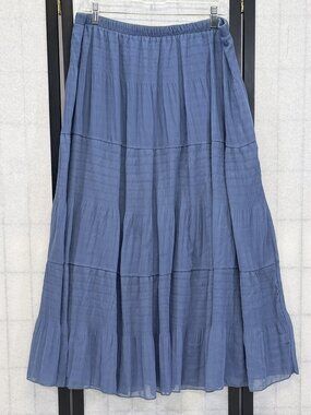 NASHALYLY 3XL Blue Chiffon Tiered Pleated A-Line Flared Maxi Skirt Elastic Waist